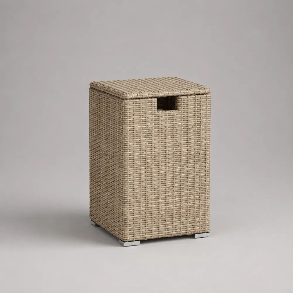 Garten-Beistelltisch mit Stauraum aus PE-Rattan, rechteckig, Beige, 40 × 40 × 60 cm