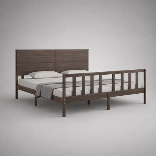 Doppelbett-Bettgestell aus massivem Kiefernholz mit Kopfteil und Fußteil, Dunkelbraun, Liegefläche 140 × 200 cm
