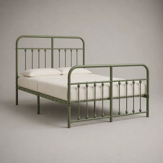 Metallbett Doppelbett aus pulverbeschichtetem Stahl, Olivgrün, Liegefläche 140 x 200 cm