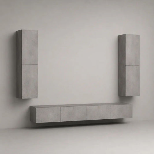 TV-Wandmöbel-Set 3-teilig aus Spanplatte in grauer Betonoptik, Lowboard 240 x 40 x 40 cm und 2 Hängeschränke je 40 x 120 x 30 cm
