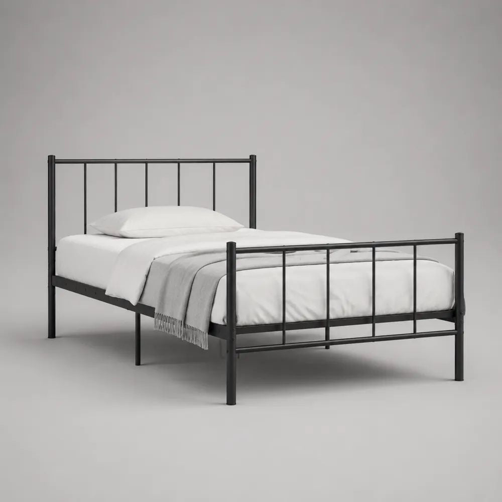 Metallbett mit Stahlgestell, Schwarz, 208 x 96 x 100 cm, Liegefläche 90 x 200 cm