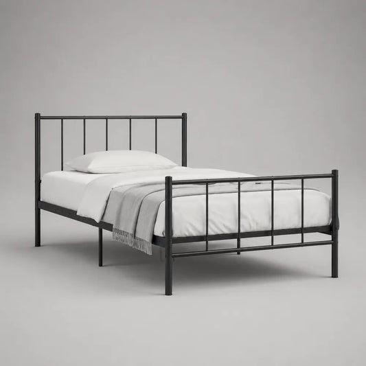 Metallbett mit Stahlgestell, Schwarz, 208 x 96 x 100 cm, Liegefläche 90 x 200 cm
