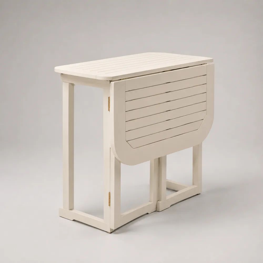 Rechteckiger Gartentisch aus massivem Akazienholz, klappbar, Weiß, 80 × 70 × 75 cm