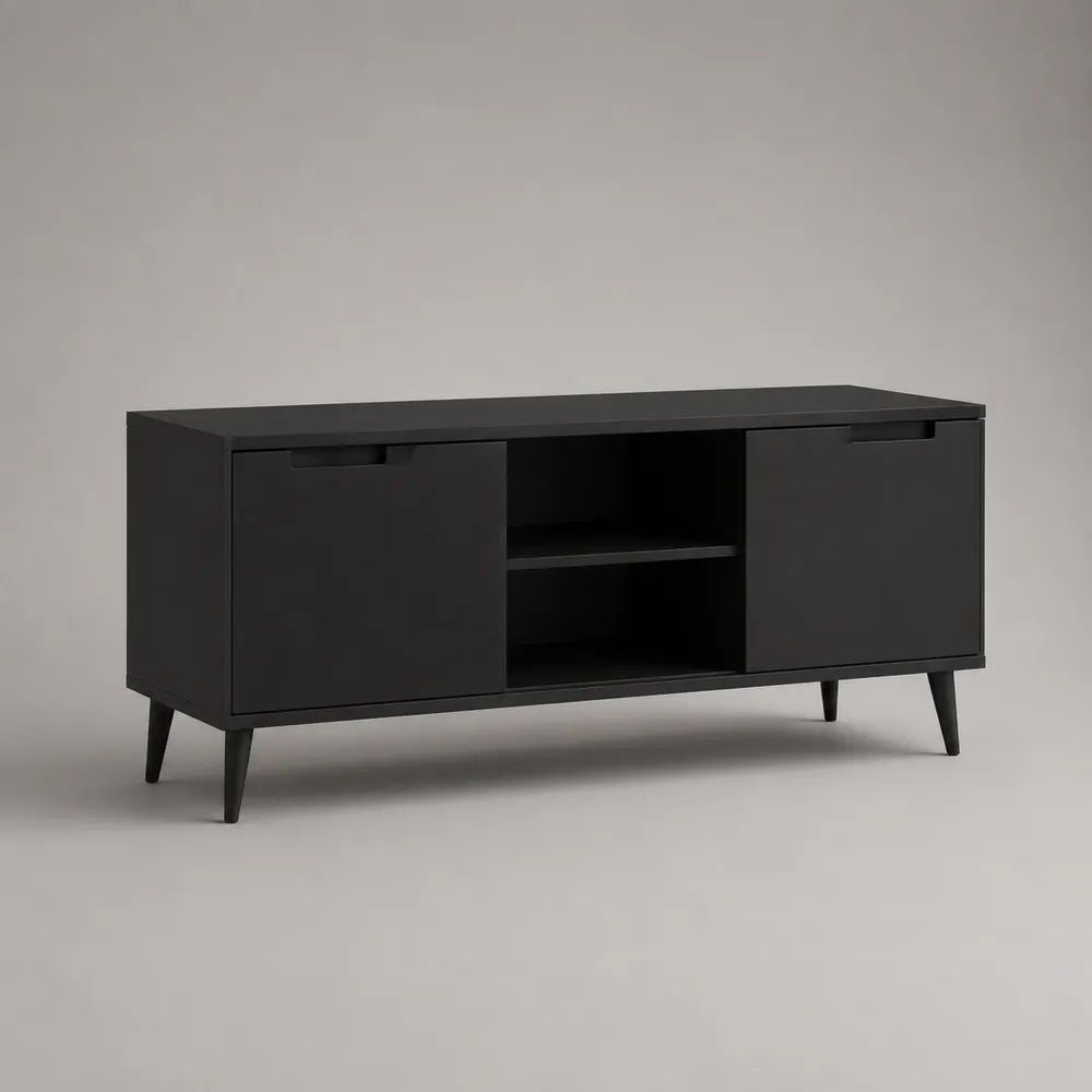 TV-Lowboard aus Holz und Metall, Schwarz, 140 × 40 × 60 cm