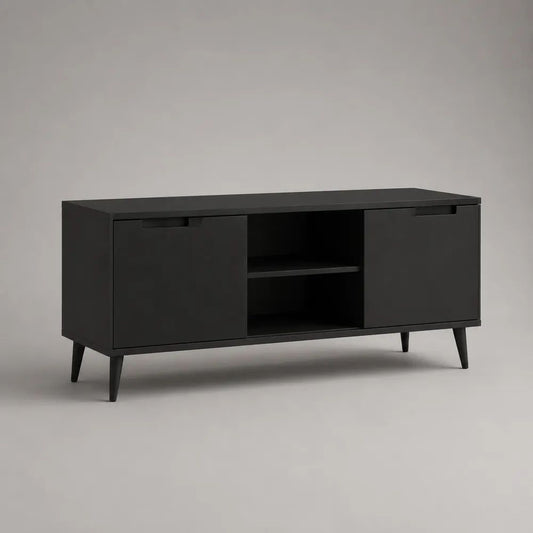 TV-Lowboard aus Holz und Metall, Schwarz, 140 × 40 × 60 cm